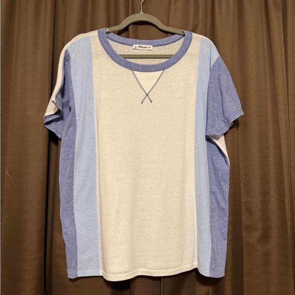 Haptics Blue and White Striped T-Shirt, Size L